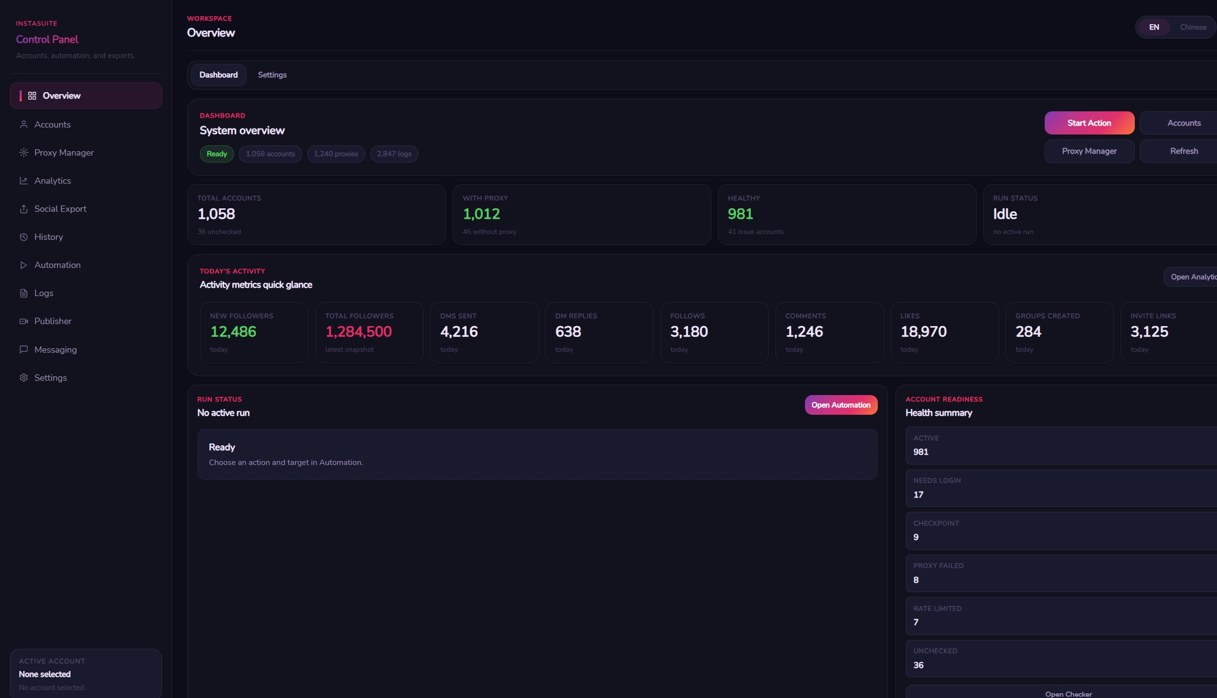 InstaSuite Pro Dashboard